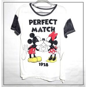 Disney Women T Shirt M 8 10 Mickey Minnie Raglan Kissing Lightweight Burnout